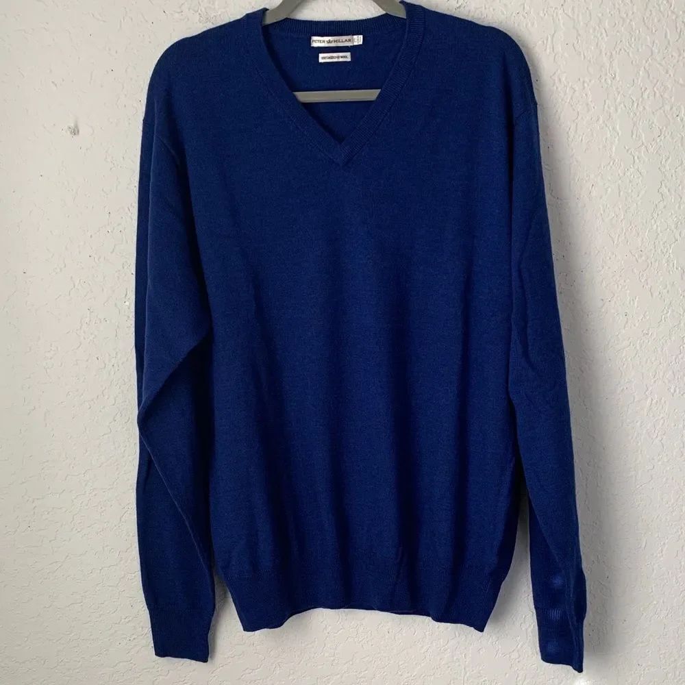 Peter Millar Men's Merino Wool Dark Blue V-Neck Pullover Sweater Size L